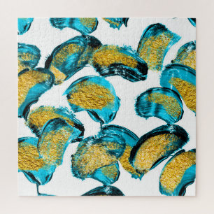 Aquarellblau, Türkis, Goldkunst. Puzzle