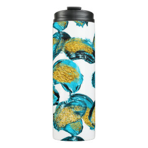 Aquarellblau, Türkis, Goldkunst. Thermosbecher