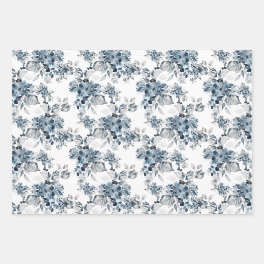 Aquarellblau und blau florales Muster Urlaub Geschenkpapier Set (Vorderseite 2)