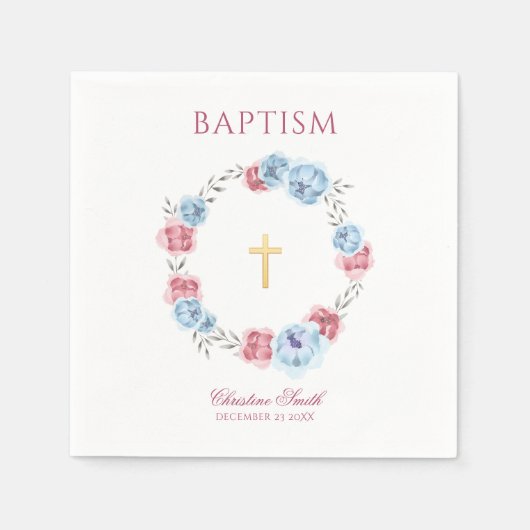 Aquarellblau und Blütenrosa Blumenregen Serviette (Vorderseite)