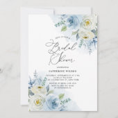 Aquarellblau und Elfenbeinfarben Rose Brautparty Einladung (Vorderseite)