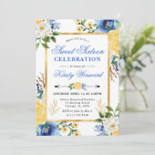 Aquarellblau und gelbe Blumen Süß 16 Einladung (Stehend Vorderseite)