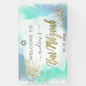 Aquarellblau und Gold Bar Mitzvah Willkommen Banner (Vertikal)