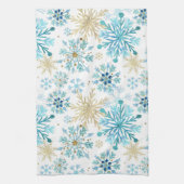 Aquarellblau und Gold Glitzer Winterschneeflocken Geschirrtuch (Vertikal)
