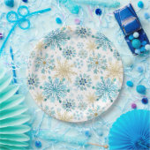Aquarellblau und Gold Glitzer Winterschneeflocken Pappteller (Party)
