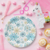 Aquarellblau und Gold Glitzer Winterschneeflocken Pappteller (Party)