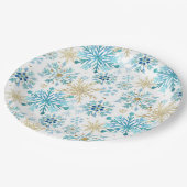 Aquarellblau und Gold Glitzer Winterschneeflocken Pappteller (Schrägansicht)