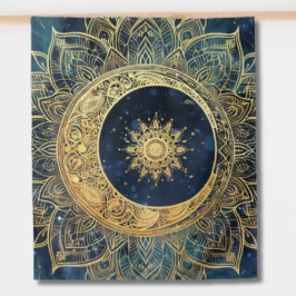 Aquarellblau und Gold Mandala Sonnennebel Galaxie Wandteppich