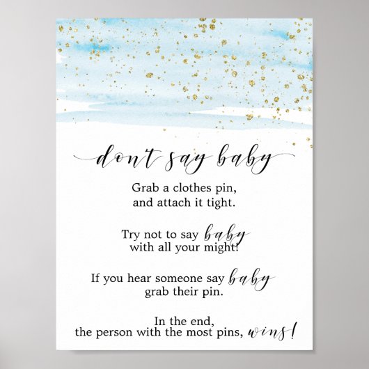Aquarellblau und Gold Sage kein Baby-Zeichen Poster (Vorne)