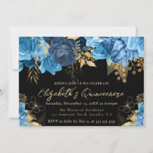 Aquarellblau und goldene Blume Quinceanera