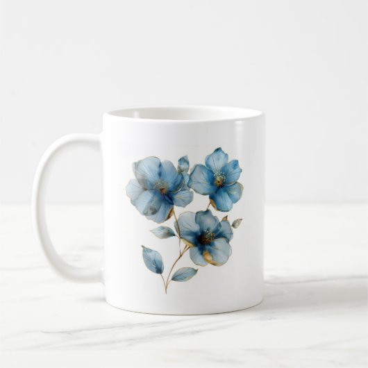 Aquarellblau und goldfarbene Blume Kaffeetasse (Links)