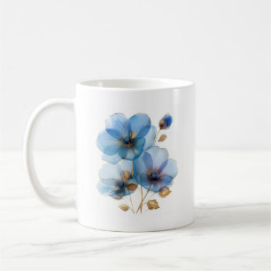 Aquarellblau und goldfarbene Blume Kaffeetasse
