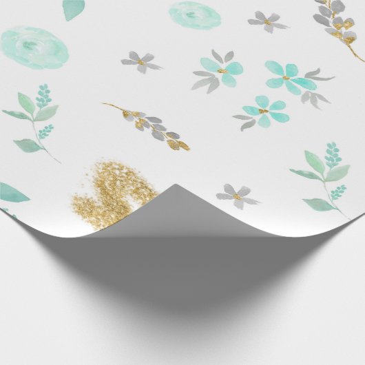 Aquarellblau und goldfarbener Glitzer Geschenkpapier (Ecke)