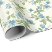 Aquarellblau und grüne Blume auf Weiß Geschenkpapier (Rolleneckpunkt)