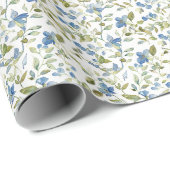 Aquarellblau und grüne Blume auf Weiß Geschenkpapier (Rolleneckpunkt)