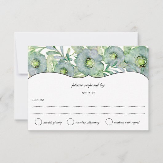 Aquarellblau und grüne Hochzeit RSVP (Vorderseite)
