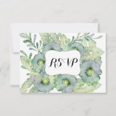 Aquarellblau und grüne Hochzeit RSVP (Rückseite)