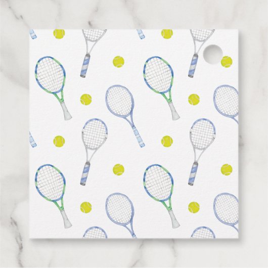 Aquarellblau und grüne Tennis Geschenkanhänger (Rückseite)
