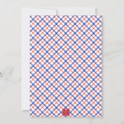 Aquarellblau und Karierter Roter Hummer Einladung (Rückseite)