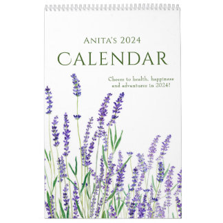 Aquarellblau und lila Blumenkalender 2024 Kalender