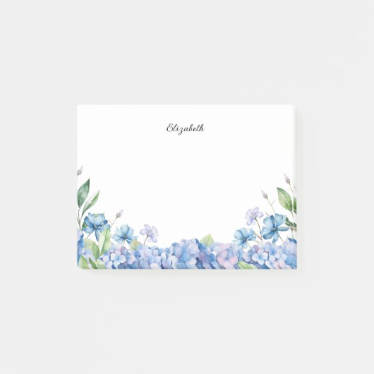 Aquarellblau und Lila Hydrangeas Personalisiert Post-it Klebezettel (Vorderseite)