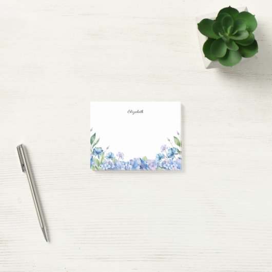 Aquarellblau und Lila Hydrangeas Personalisiert Post-it Klebezettel (Büro)