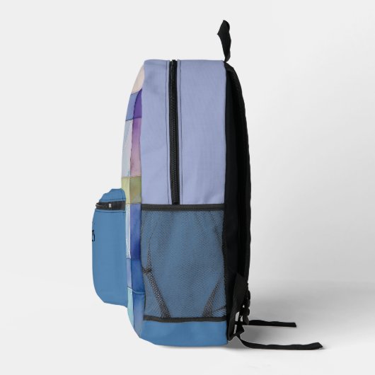 Aquarellblau und Lila Kariert Bedruckter Rucksack (Rechts)