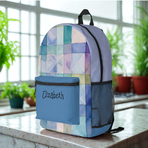 Aquarellblau und Lila Kariert Bedruckter Rucksack