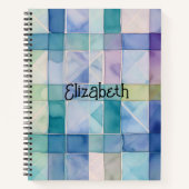 Aquarellblau und Lila Kariert Notizblock (Vorderseite)
