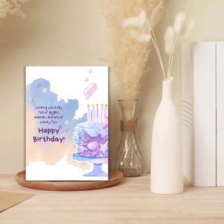Aquarellblau und Lila Niedliche Geburtstag Karte