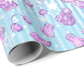 Aquarellblau und Lila Niedliches Winterzubehör Geschenkpapier (Rolleneckpunkt)
