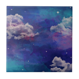 Aquarellblau und Lila Sternenhimmel Fliese