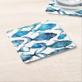 Aquarellblau und Navy Fisch | Drink am Meer Rechteckiger Pappuntersetzer (angewinkelt)