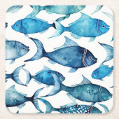 Aquarellblau und Navy Fisch | Drink am Meer Rechteckiger Pappuntersetzer (Vorderseite)
