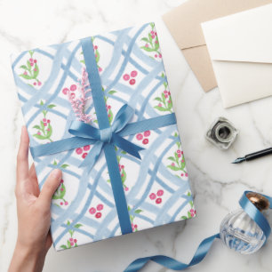 Aquarellblau und rosa Schleife & Holly Geschenkpapier