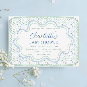 Aquarellblau und Sage Green Boy Baby Dusche Einladung