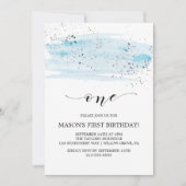 Aquarellblau und Silberpfeiler Sparkasse Erster Ge Einladung (Vorderseite)