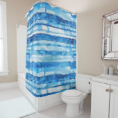 Aquarellblau und weiß gestreift duschvorhang (Beispiel)