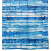Aquarellblau und weiß gestreift duschvorhang (Vorderseite)