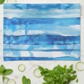 Aquarellblau und weiß gestreift geschirrtuch (Gefaltet)