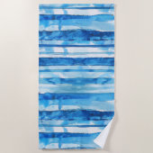 Aquarellblau und weiß gestreift strandtuch (Vorderseite)