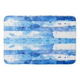 Aquarellblau und weiß gestreiftes Stranddekor Badematte