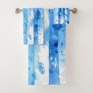 Aquarellblau und weiß gestreiftes Stranddekor Badhandtuch Set