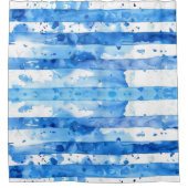 Aquarellblau und weiß gestreiftes Stranddekor Duschvorhang (Vorderseite)