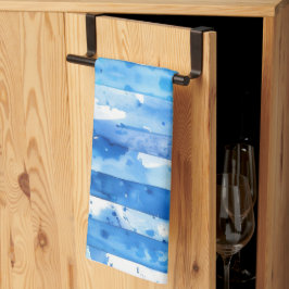 Aquarellblau und weiß gestreiftes Stranddekor Geschirrtuch