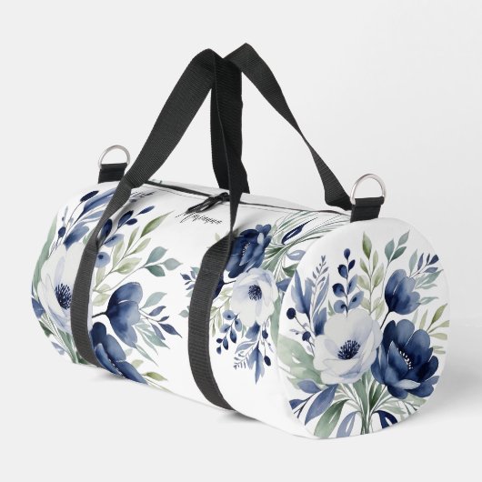 Aquarellblau und weißes Blumenbouquet Accessor Duffle Bag (Linke Seite)
