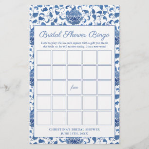 Aquarellblau und weißes Brautparty Bingo Game