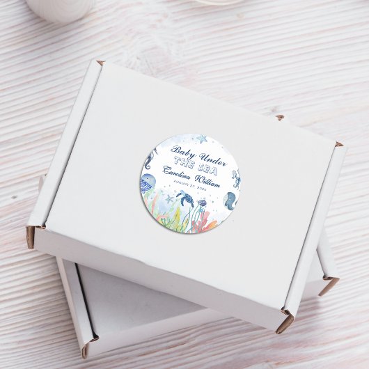 Aquarellblau unter der Babydusche des Meeres Runder Aufkleber