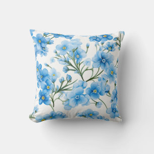 Aquarellblau Vergiss mich nicht Blume Muster Kissen