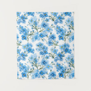 Aquarellblau Vergiss mich nicht Blume Muster Wandteppich